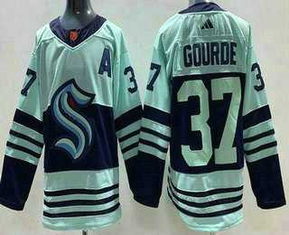 Mens Seattle Kraken #37 Yanni Gourde Light Green 2022 Reverse Retro Authentic Jersey->->NHL Jersey